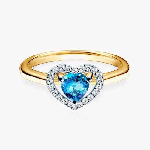 Pierścionek zaręczynowy serce SAVICKI: dwukolorowe złoto, topaz, diamenty